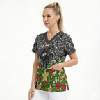 Personalised Penrith Panthers Rugby Christmas Scrub Top Santa Rugby Mascot - Pine Wreath Festive