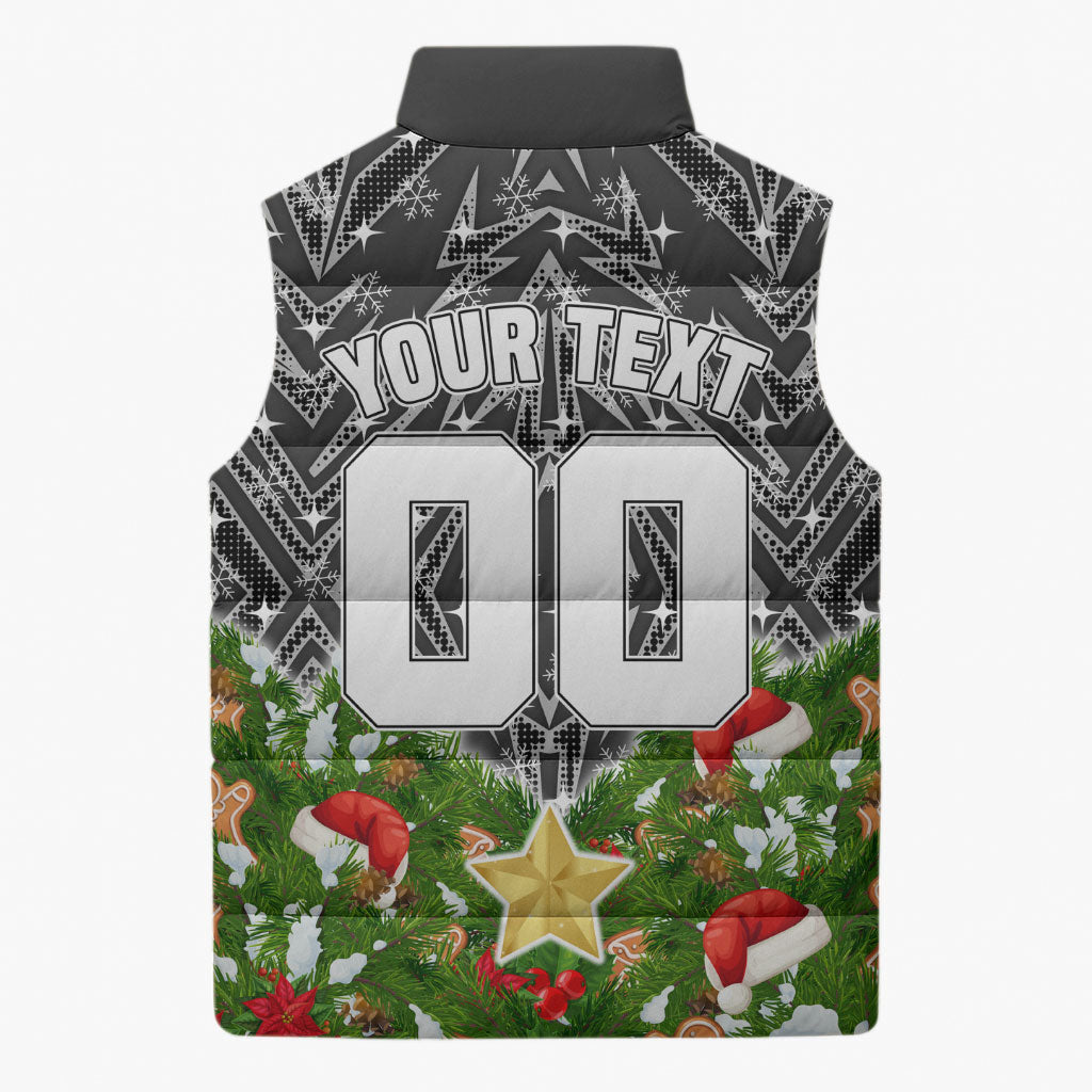 Personalised Penrith Panthers Rugby Christmas Sleeveless Puffer Jacket Santa Rugby Mascot - Pine Wreath Festive