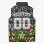 Personalised Penrith Panthers Rugby Christmas Sleeveless Puffer Jacket Santa Rugby Mascot - Pine Wreath Festive