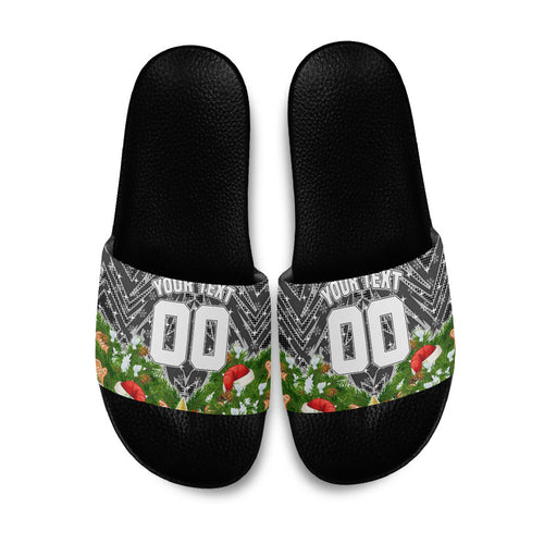 Personalised Penrith Panthers Rugby Christmas Slide Sandals Santa Rugby Mascot - Pine Wreath Festive