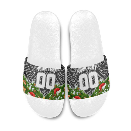 Personalised Penrith Panthers Rugby Christmas Slide Sandals Santa Rugby Mascot - Pine Wreath Festive
