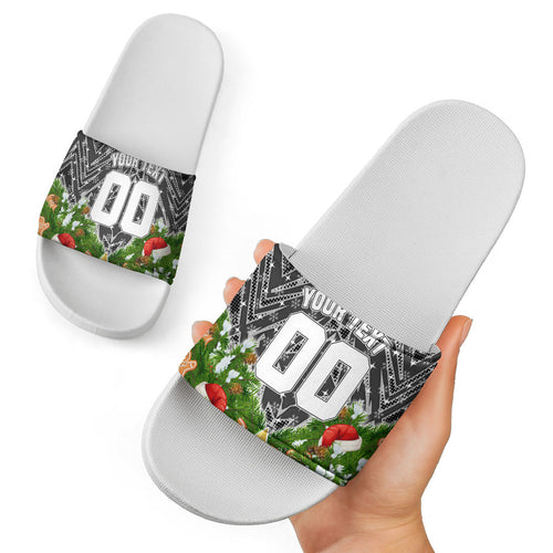 Personalised Penrith Panthers Rugby Christmas Slide Sandals Santa Rugby Mascot - Pine Wreath Festive