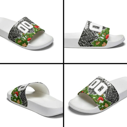 Personalised Penrith Panthers Rugby Christmas Slide Sandals Santa Rugby Mascot - Pine Wreath Festive