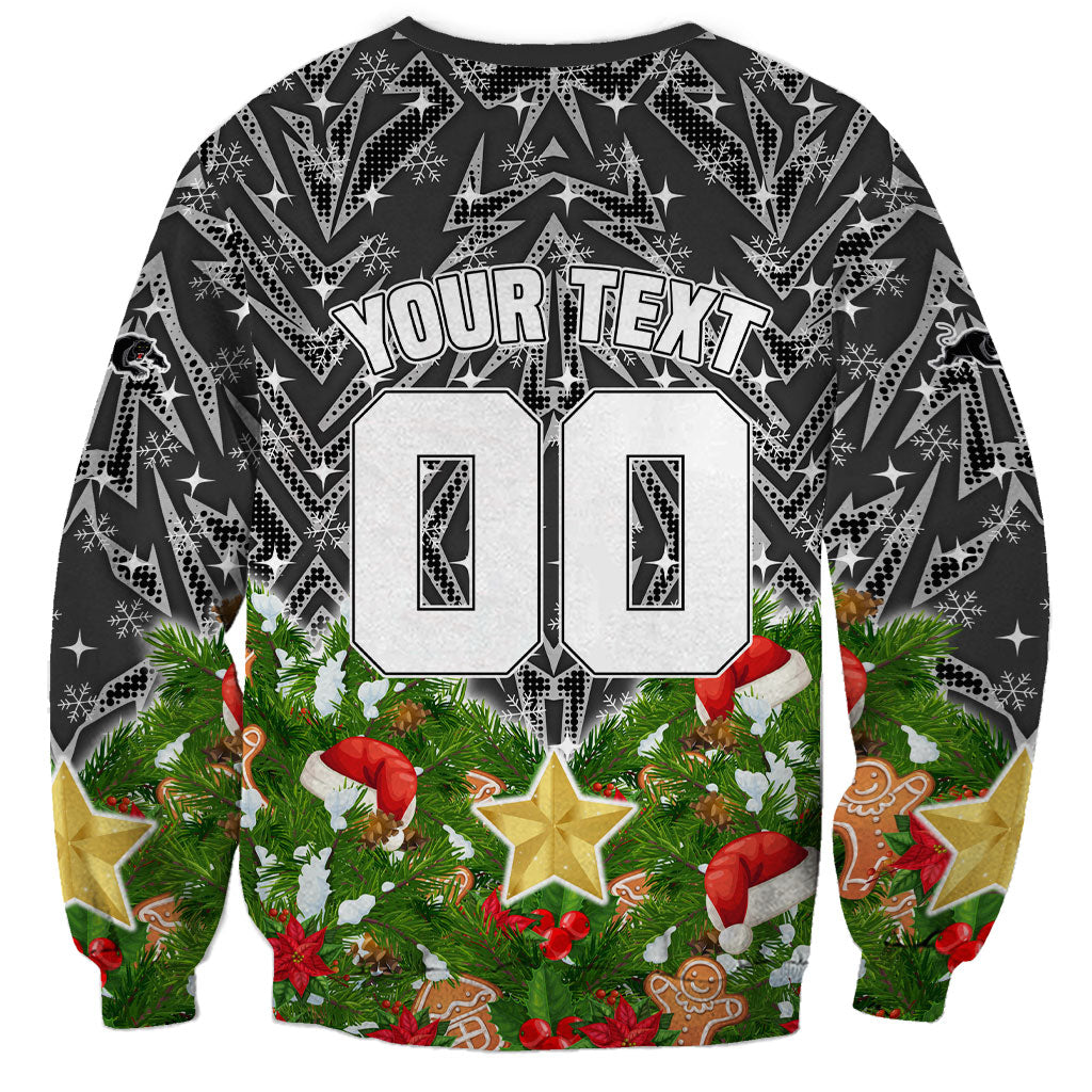 Personalised Penrith Panthers Rugby Christmas Sweatshirt Santa Rugby Mascot - Pine Wreath Festive