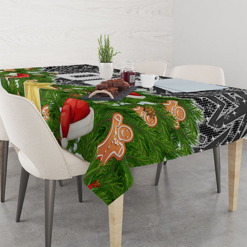 Personalised Penrith Panthers Rugby Christmas Tablecloth Santa Rugby Mascot - Pine Wreath Festive