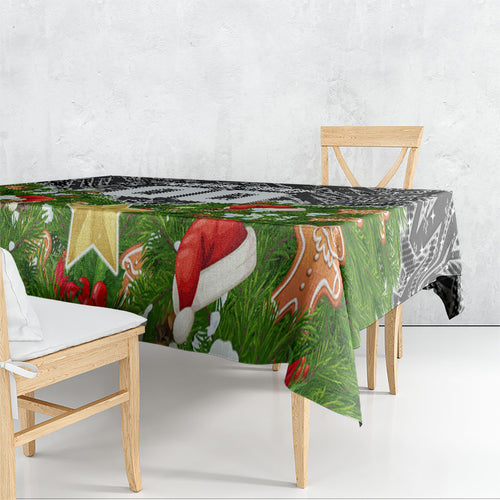 Personalised Penrith Panthers Rugby Christmas Tablecloth Santa Rugby Mascot - Pine Wreath Festive