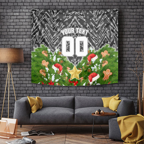 Personalised Penrith Panthers Rugby Christmas Tapestry Santa Rugby Mascot - Pine Wreath Festive