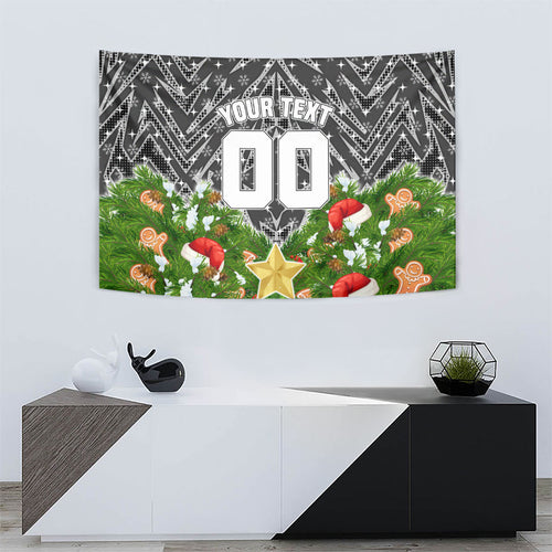 Personalised Penrith Panthers Rugby Christmas Tapestry Santa Rugby Mascot - Pine Wreath Festive