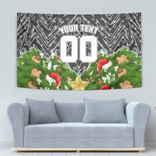 Personalised Penrith Panthers Rugby Christmas Tapestry Santa Rugby Mascot - Pine Wreath Festive