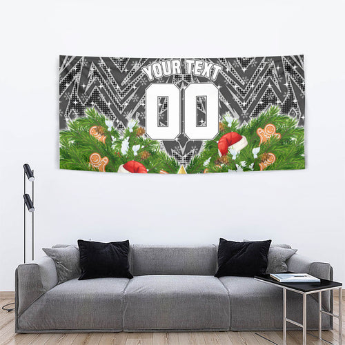 Personalised Penrith Panthers Rugby Christmas Tapestry Santa Rugby Mascot - Pine Wreath Festive