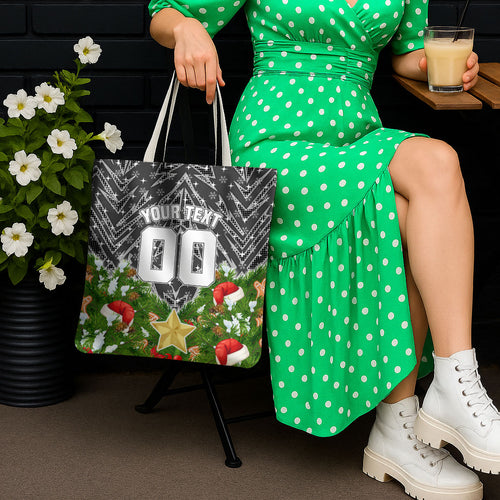 Personalised Penrith Panthers Rugby Christmas Tote Bag Santa Rugby Mascot - Pine Wreath Festive