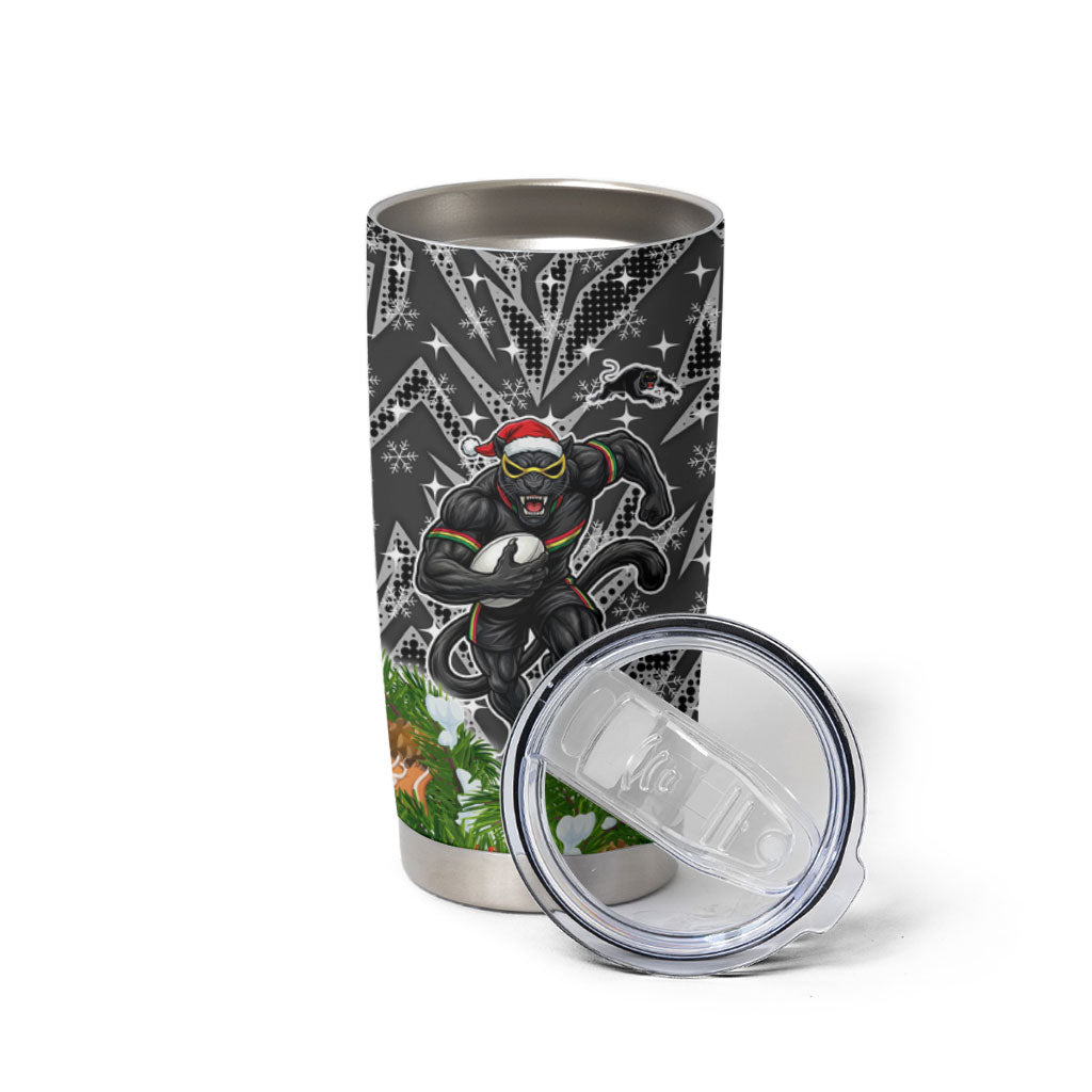 Personalised Penrith Panthers Rugby Christmas Tumbler Cup Santa Rugby Mascot - Pine Wreath Festive
