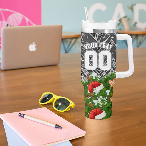 Personalised Penrith Panthers Rugby Christmas Tumbler With Handle Santa Rugby Mascot - Pine Wreath Festive