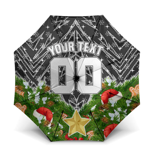 Personalised Penrith Panthers Rugby Christmas Umbrella Santa Rugby Mascot - Pine Wreath Festive