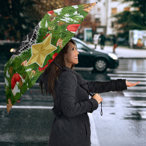 Personalised Penrith Panthers Rugby Christmas Umbrella Santa Rugby Mascot - Pine Wreath Festive