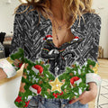 Personalised Penrith Panthers Rugby Christmas Women Casual Shirt Santa Rugby Mascot - Pine Wreath Festive