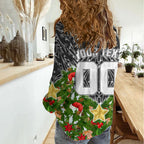 Personalised Penrith Panthers Rugby Christmas Women Casual Shirt Santa Rugby Mascot - Pine Wreath Festive