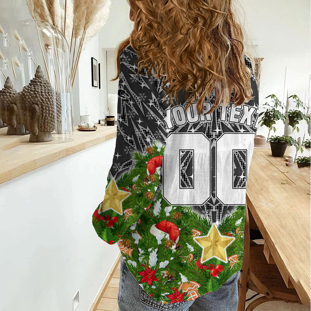 Personalised Penrith Panthers Rugby Christmas Women Casual Shirt Santa Rugby Mascot - Pine Wreath Festive