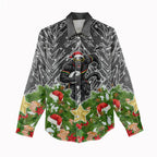 Personalised Penrith Panthers Rugby Christmas Women Casual Shirt Santa Rugby Mascot - Pine Wreath Festive
