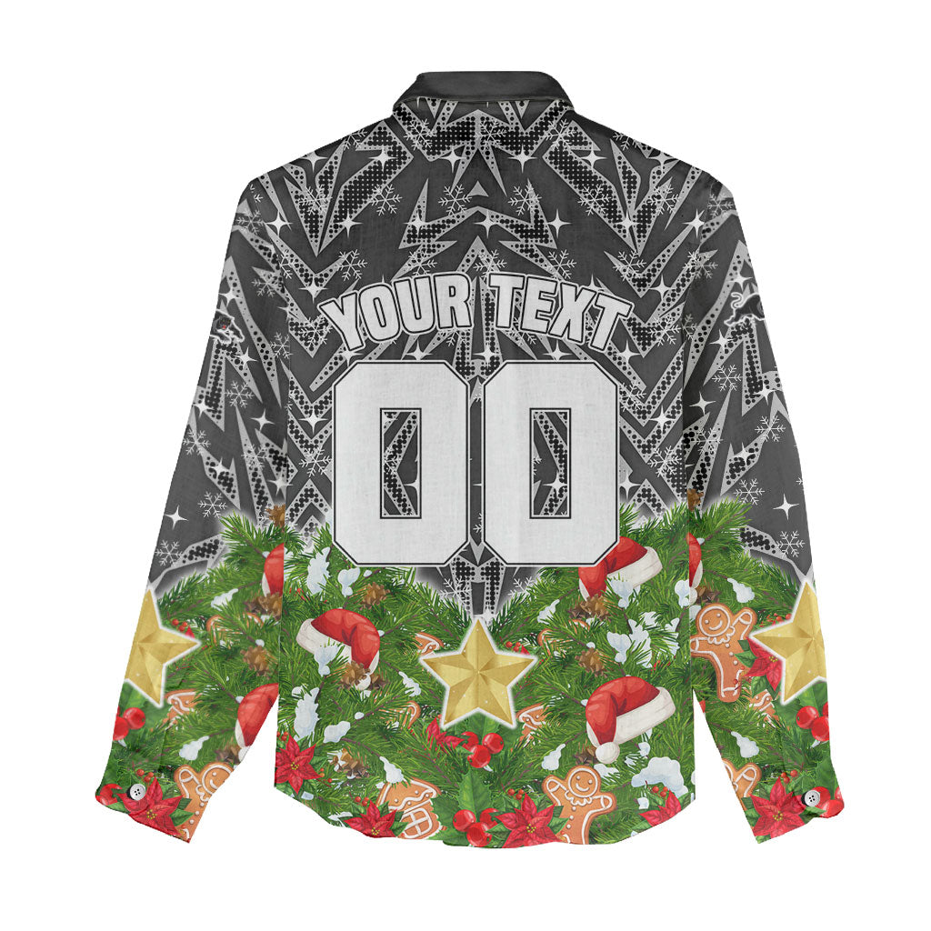 Personalised Penrith Panthers Rugby Christmas Women Casual Shirt Santa Rugby Mascot - Pine Wreath Festive