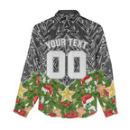 Personalised Penrith Panthers Rugby Christmas Women Casual Shirt Santa Rugby Mascot - Pine Wreath Festive