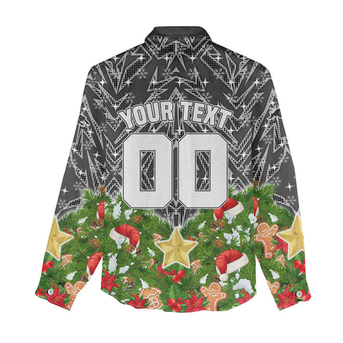 Personalised Penrith Panthers Rugby Christmas Women Casual Shirt Santa Rugby Mascot - Pine Wreath Festive