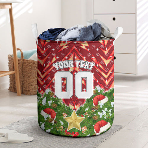 Personalised Dolphins Rugby Christmas Laundry Basket Santa Rugby Mascot - Pine Wreath Festive