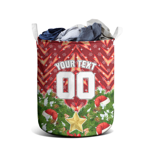 Personalised Dolphins Rugby Christmas Laundry Basket Santa Rugby Mascot - Pine Wreath Festive