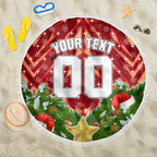 Personalised Dolphins Rugby Christmas Beach Blanket Santa Rugby Mascot - Pine Wreath Festive