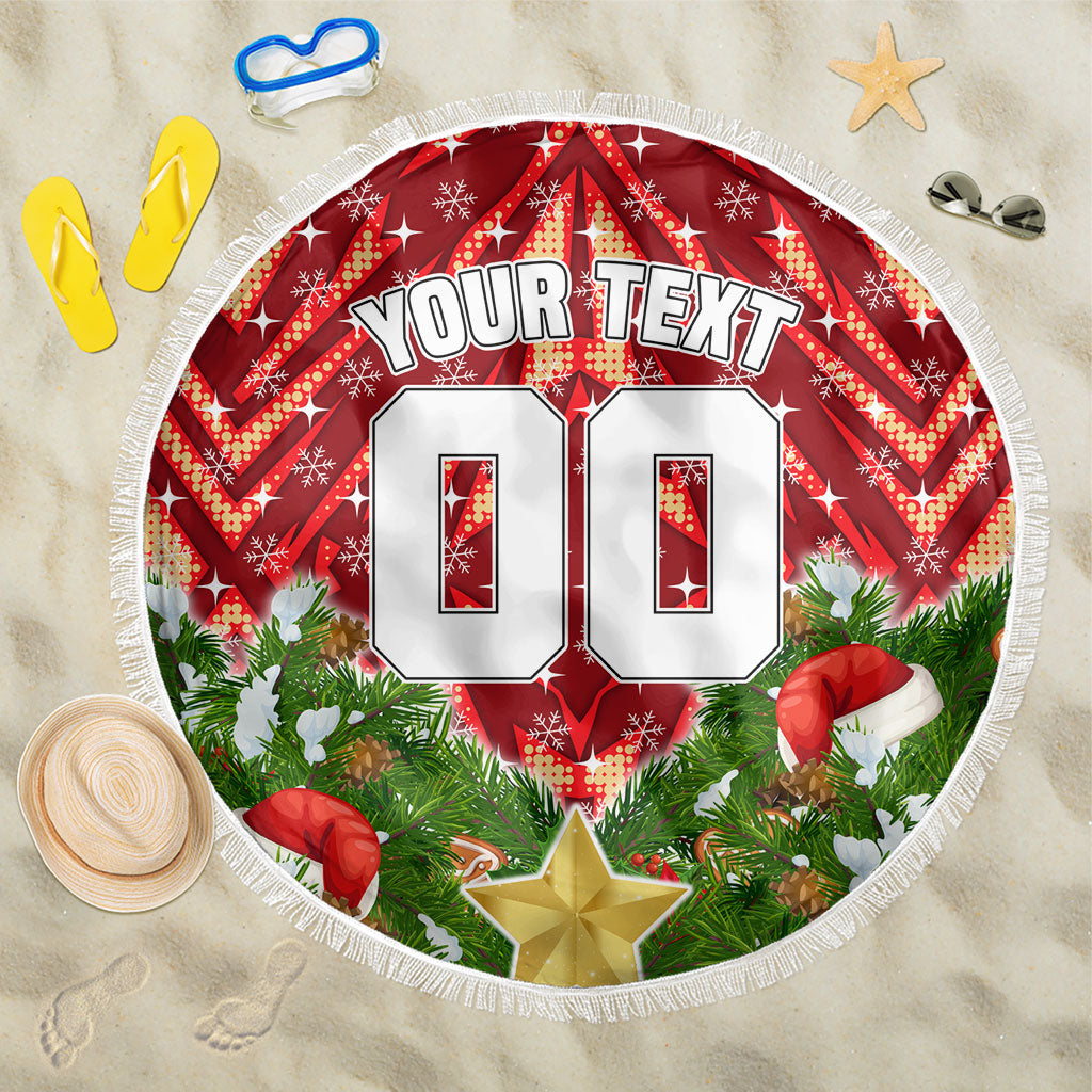 Personalised Dolphins Rugby Christmas Beach Blanket Santa Rugby Mascot - Pine Wreath Festive