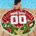Personalised Dolphins Rugby Christmas Beach Blanket Santa Rugby Mascot - Pine Wreath Festive