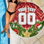 Personalised Dolphins Rugby Christmas Beach Blanket Santa Rugby Mascot - Pine Wreath Festive