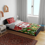 Personalised Dolphins Rugby Christmas Bedding Set Santa Rugby Mascot - Pine Wreath Festive