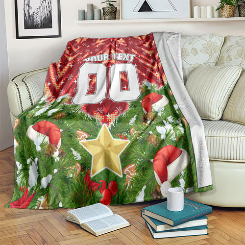 Personalised Dolphins Rugby Christmas Blanket Santa Rugby Mascot - Pine Wreath Festive