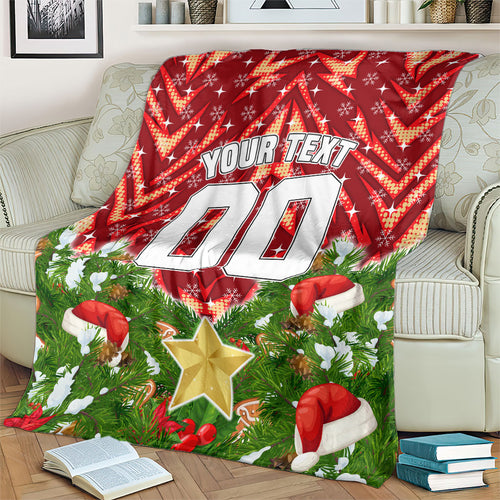 Personalised Dolphins Rugby Christmas Blanket Santa Rugby Mascot - Pine Wreath Festive