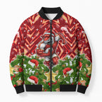 Personalised Dolphins Rugby Christmas Bomber Puffer Jacket Santa Rugby Mascot - Pine Wreath Festive