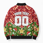 Personalised Dolphins Rugby Christmas Bomber Puffer Jacket Santa Rugby Mascot - Pine Wreath Festive