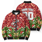 Personalised Dolphins Rugby Christmas Bomber Puffer Jacket Santa Rugby Mascot - Pine Wreath Festive