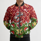 Personalised Dolphins Rugby Christmas Bomber Puffer Jacket Santa Rugby Mascot - Pine Wreath Festive