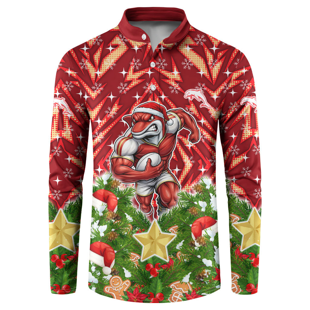 Personalised Dolphins Rugby Christmas Button Sweatshirt Santa Rugby Mascot - Pine Wreath Festive