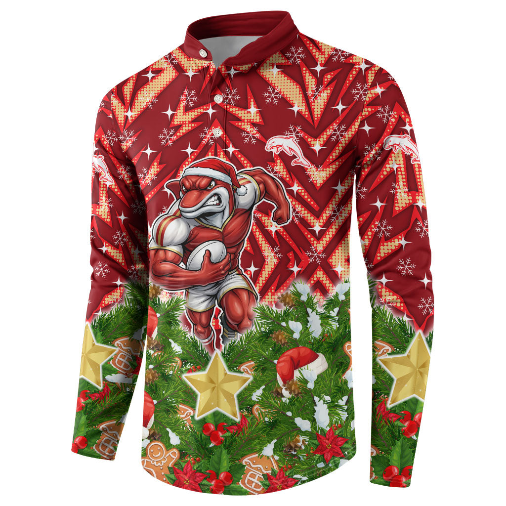 Personalised Dolphins Rugby Christmas Button Sweatshirt Santa Rugby Mascot - Pine Wreath Festive