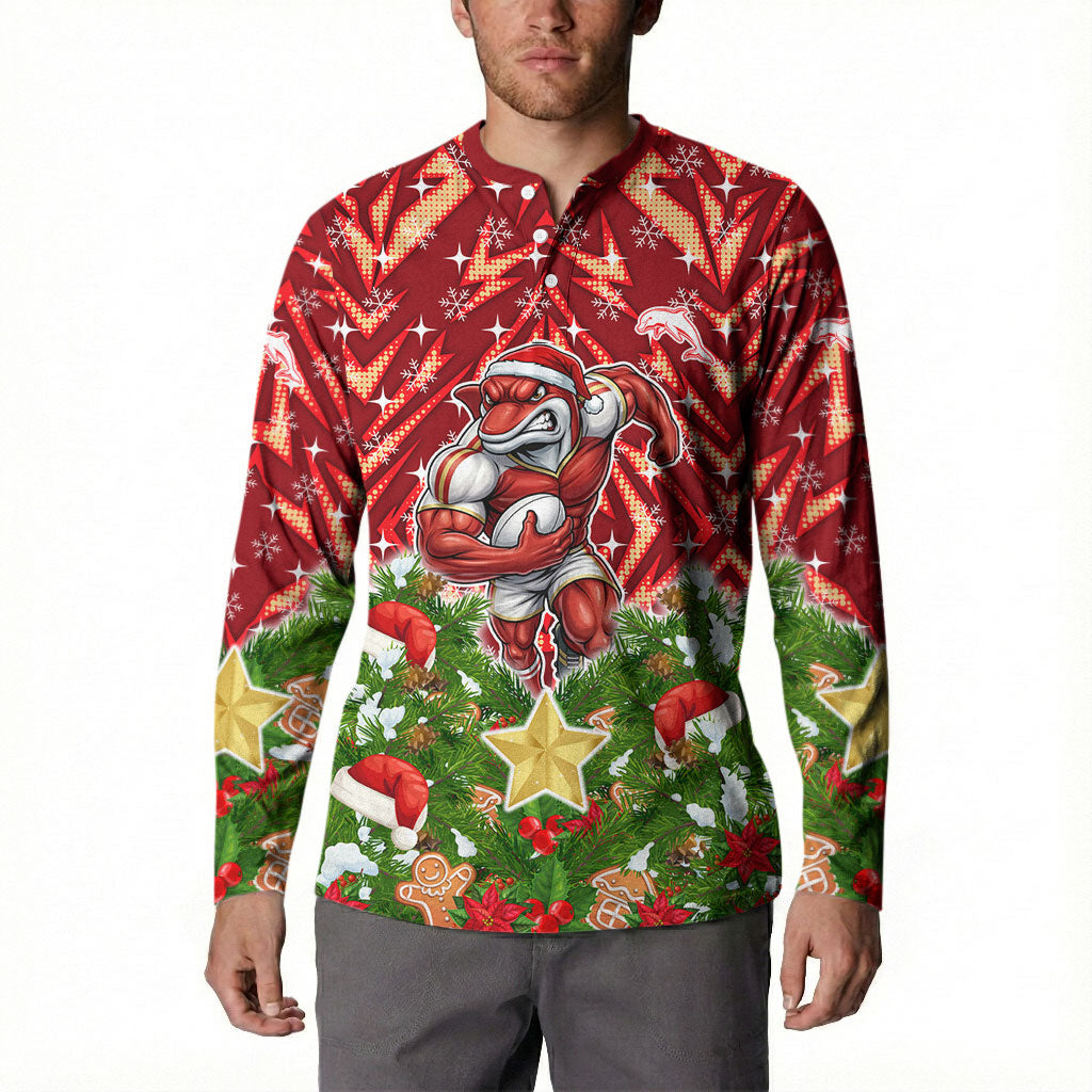 Personalised Dolphins Rugby Christmas Button Sweatshirt Santa Rugby Mascot - Pine Wreath Festive