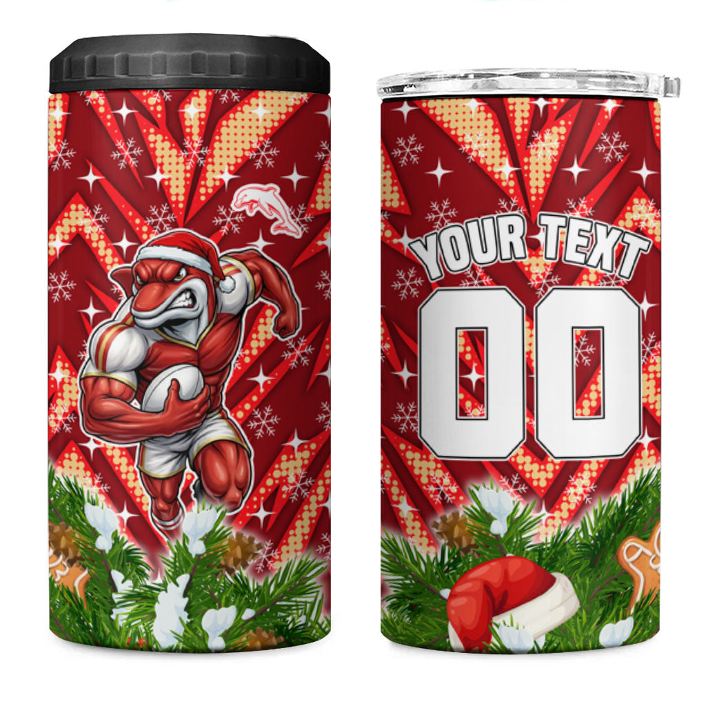 Personalised Dolphins Rugby Christmas 4 in 1 Can Cooler Tumbler Santa Rugby Mascot - Pine Wreath Festive