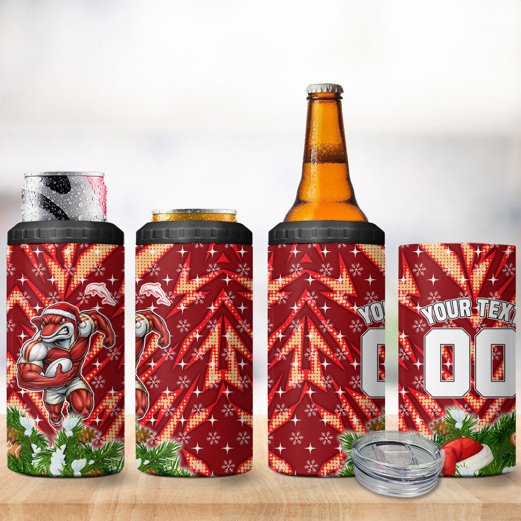 Personalised Dolphins Rugby Christmas 4 in 1 Can Cooler Tumbler Santa Rugby Mascot - Pine Wreath Festive