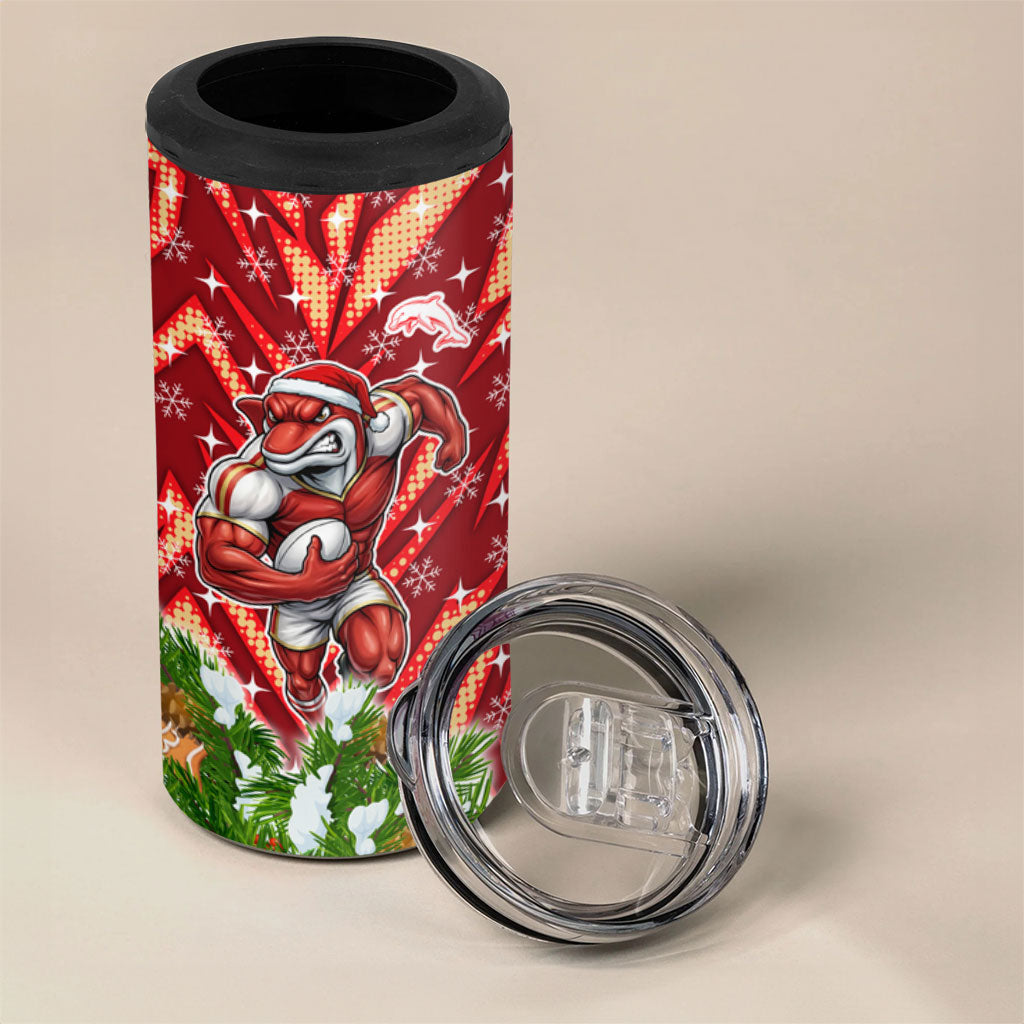 Personalised Dolphins Rugby Christmas 4 in 1 Can Cooler Tumbler Santa Rugby Mascot - Pine Wreath Festive