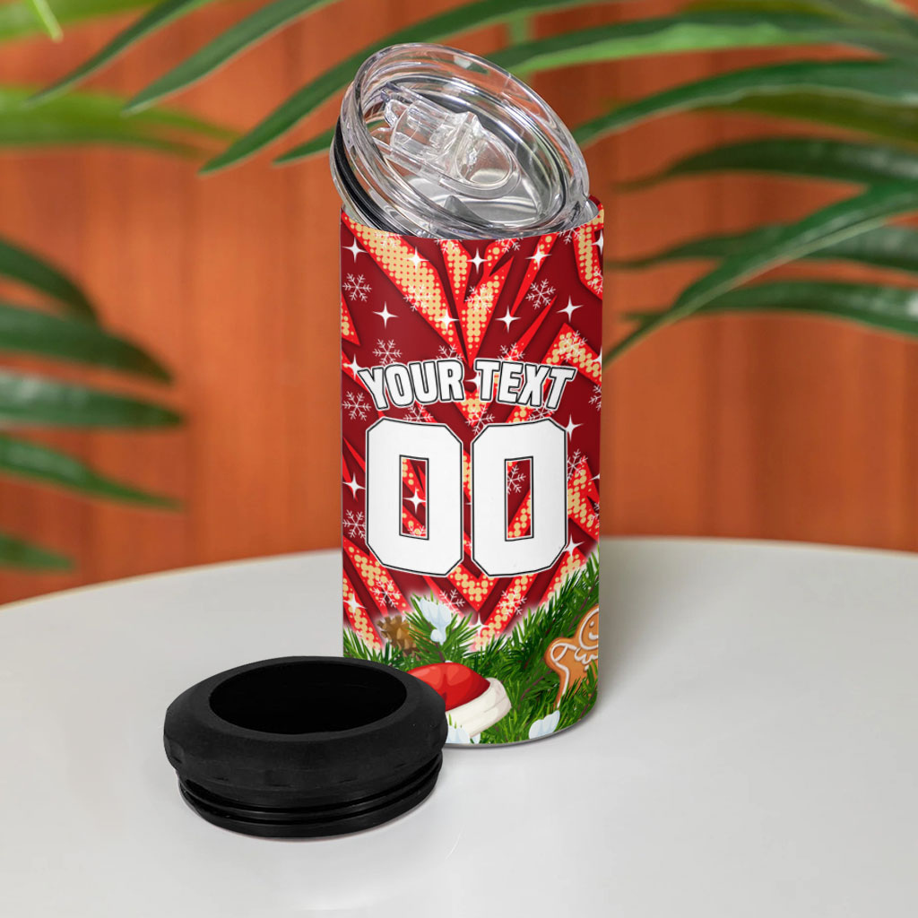 Personalised Dolphins Rugby Christmas 4 in 1 Can Cooler Tumbler Santa Rugby Mascot - Pine Wreath Festive