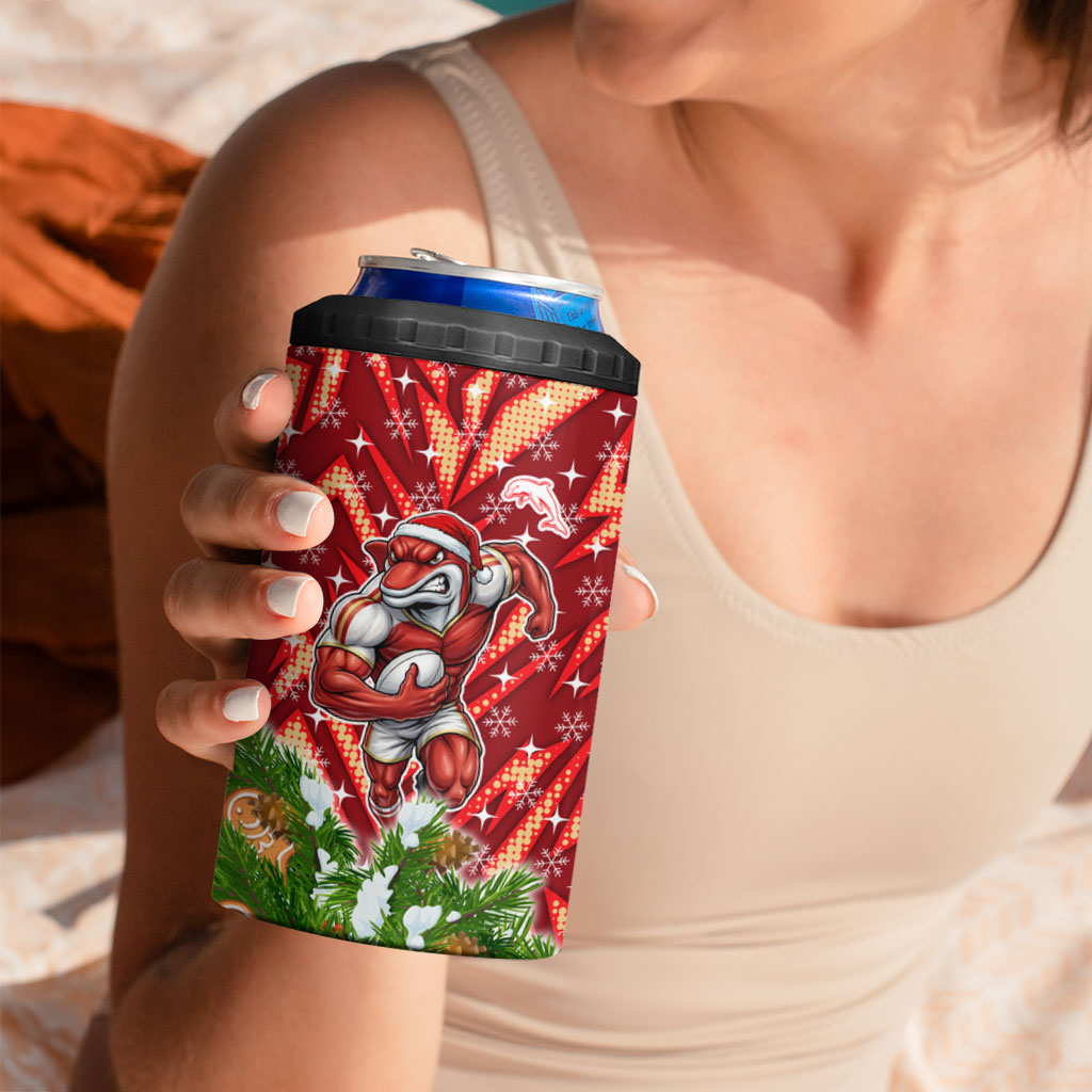 Personalised Dolphins Rugby Christmas 4 in 1 Can Cooler Tumbler Santa Rugby Mascot - Pine Wreath Festive