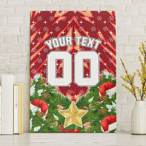 Personalised Dolphins Rugby Christmas Canvas Wall Art Santa Rugby Mascot - Pine Wreath Festive