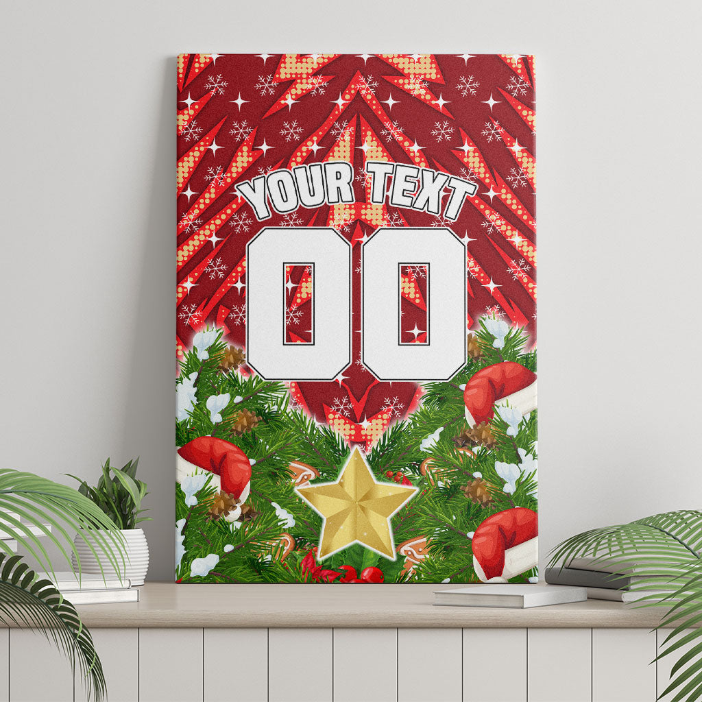 Personalised Dolphins Rugby Christmas Canvas Wall Art Santa Rugby Mascot - Pine Wreath Festive