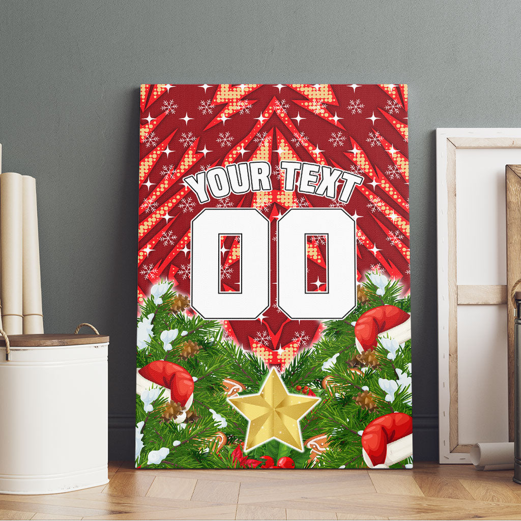 Personalised Dolphins Rugby Christmas Canvas Wall Art Santa Rugby Mascot - Pine Wreath Festive